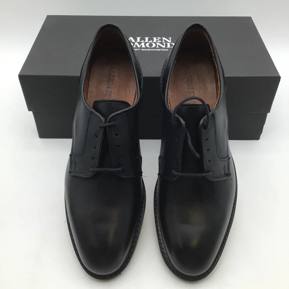 Allen Edmonds Windsor Black Plain Toe Derby Dress Shoes Size 8.5 D 6126 NEW
